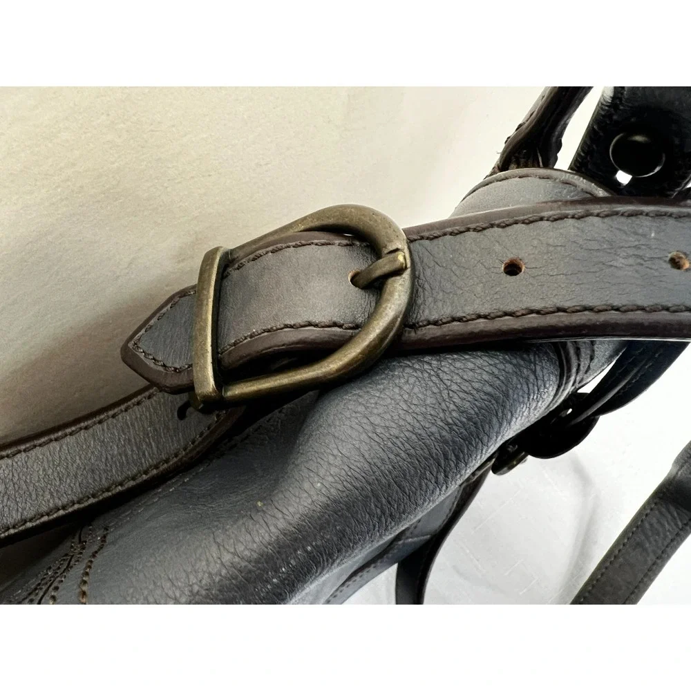 Fossil Vintage Revival Flap Crossbody Purse‎ Dark Gray Leather Turn Lock Charm